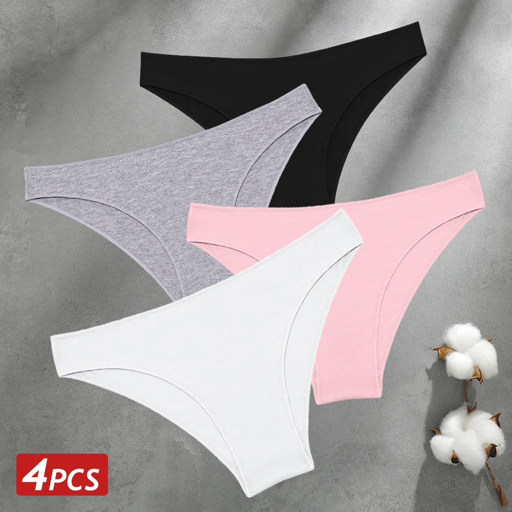 Women's 4-Pack Seamless Cotton Briefs | Low-Rise Breathable Stretch Underwear M-XXL