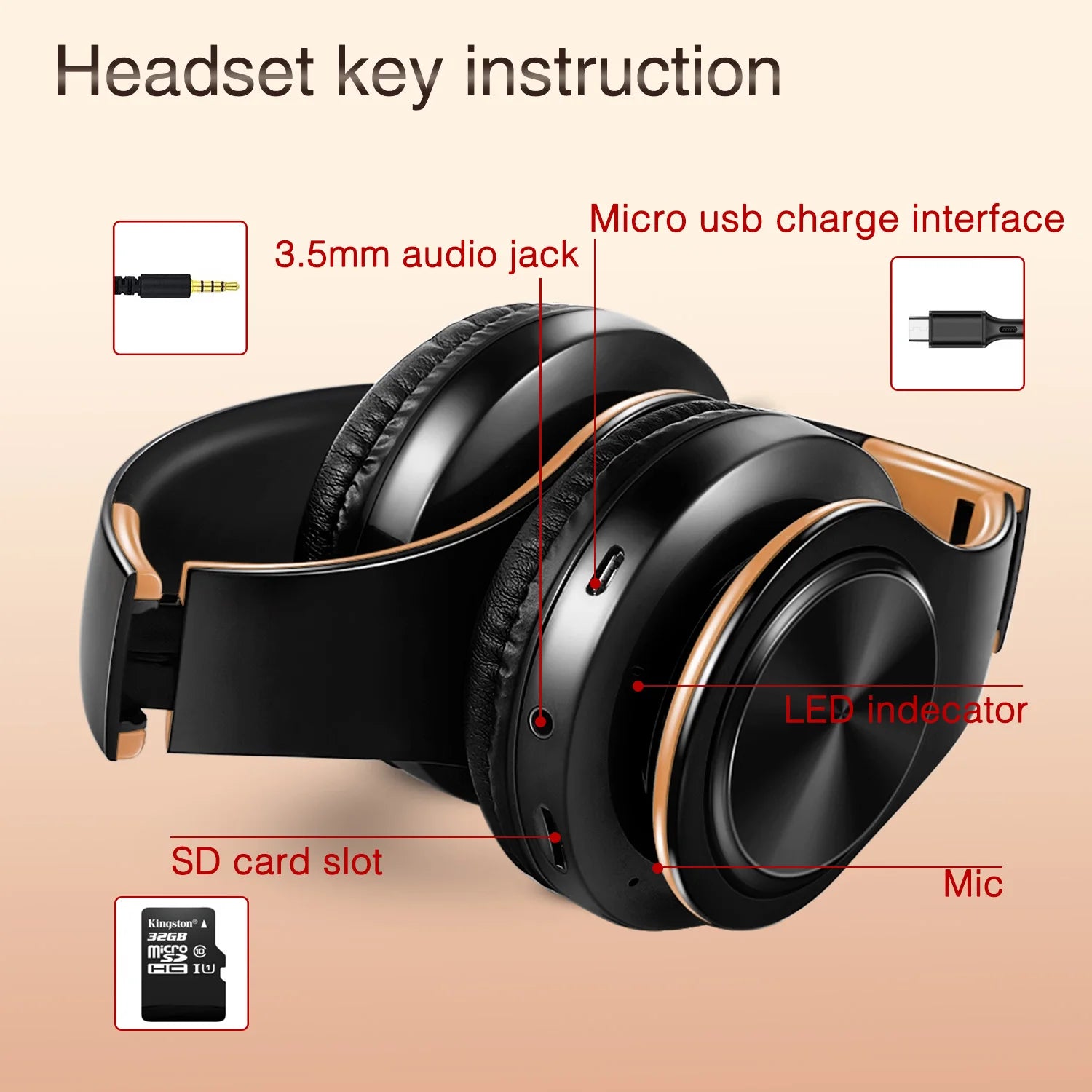 Wireless Bluetooth Over-Ear Headphones | 20Hr Battery, FM Radio & TF Card