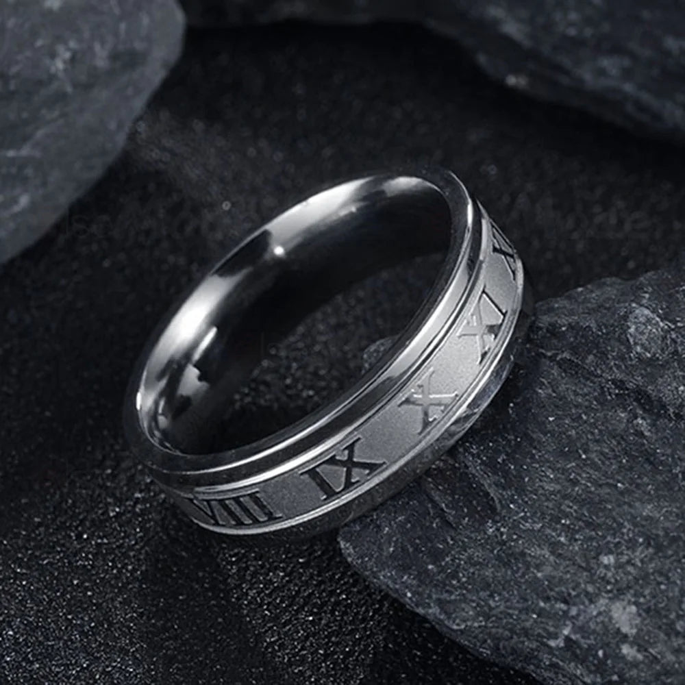 Seakissky Anillo Clásico de Moda de Acero Inoxidable con Números Romanos para Hombre y Mujer, Joyería Punk Fresca de Alta Calidad Impermeable para Regalos de Fiesta