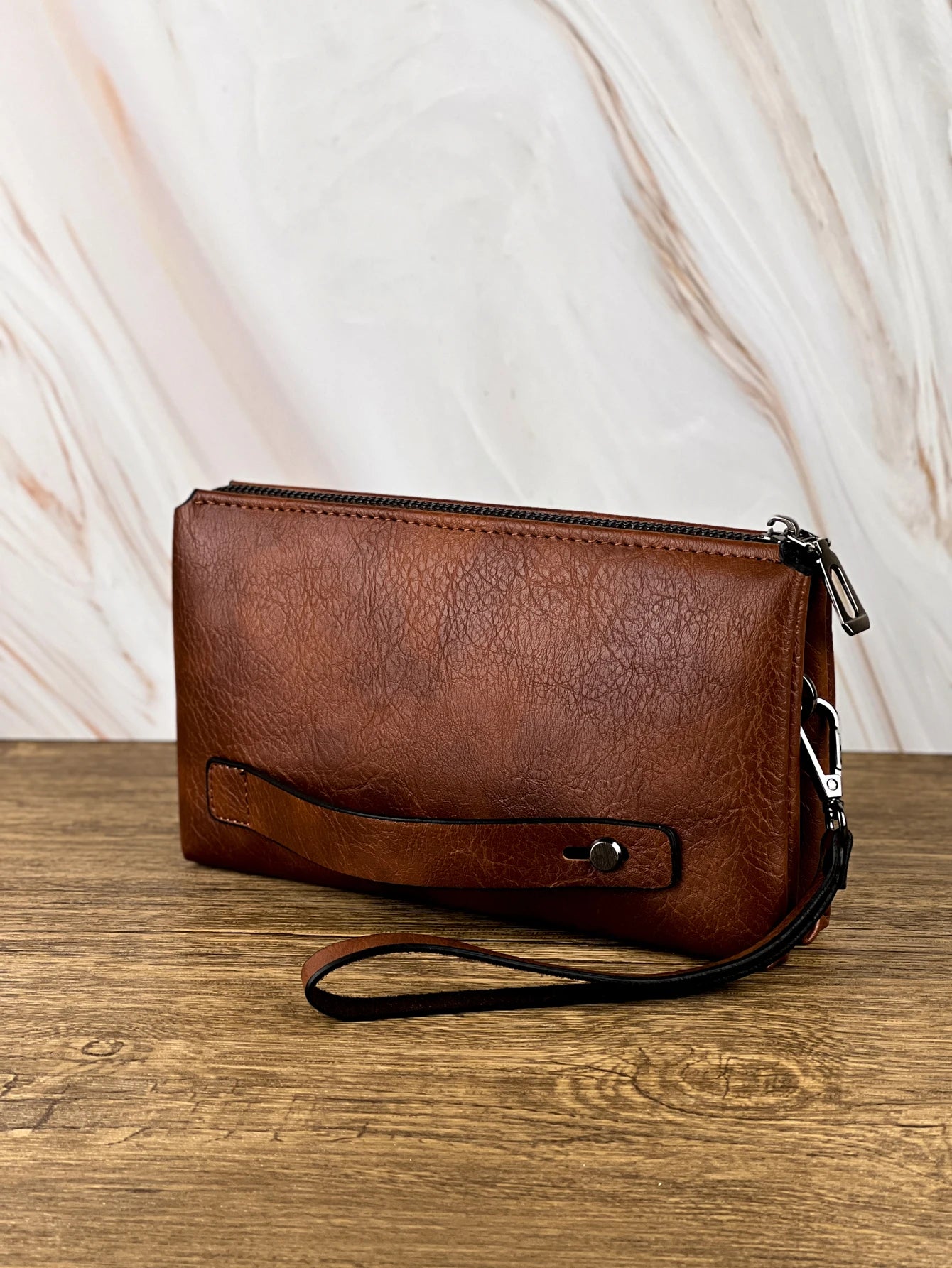 Retro PU Leather Clutch Bag — Large Capacity Double Compartment Zipper Wallet