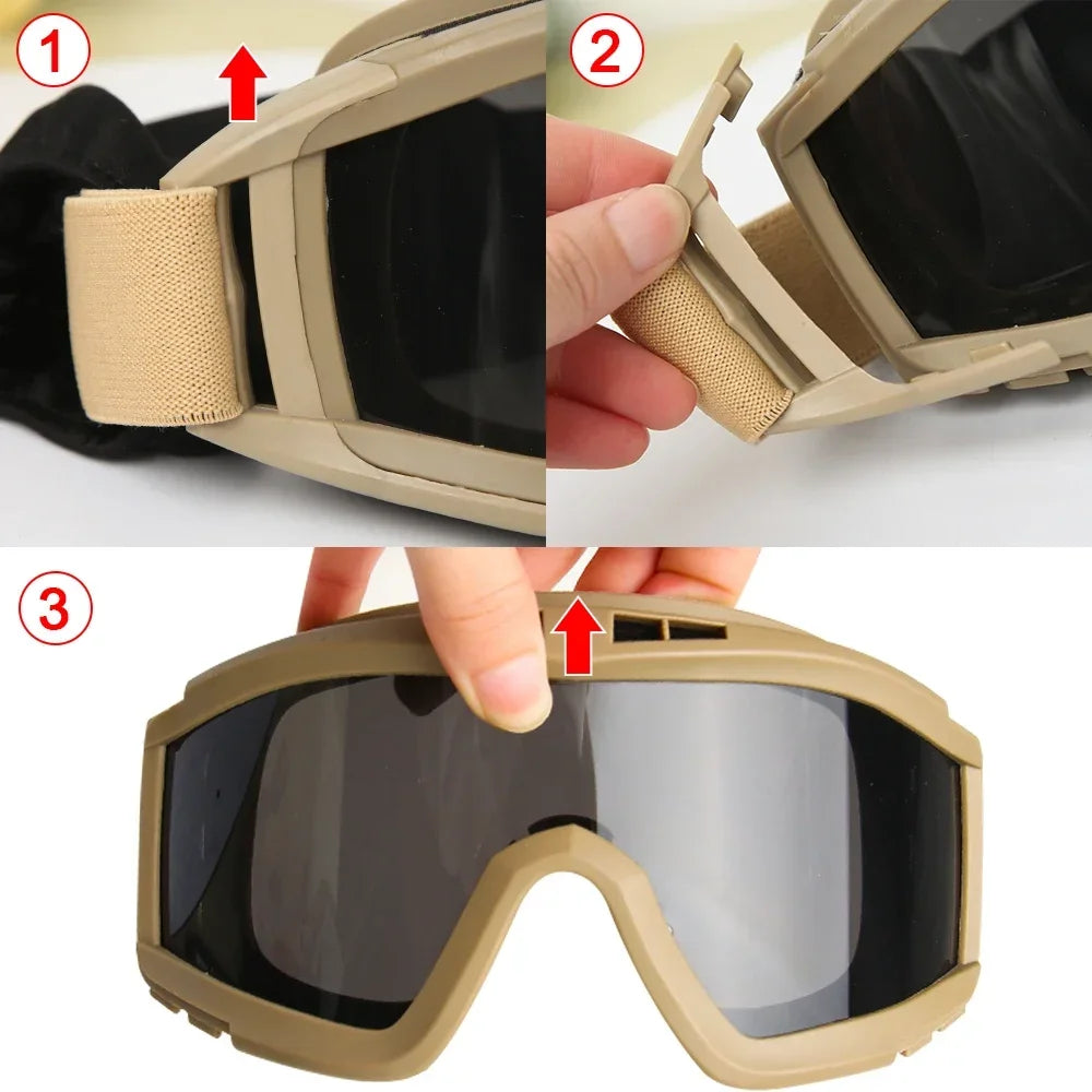 Airsoft Tactical Goggles – 3 Lens Set | Windproof & Dustproof