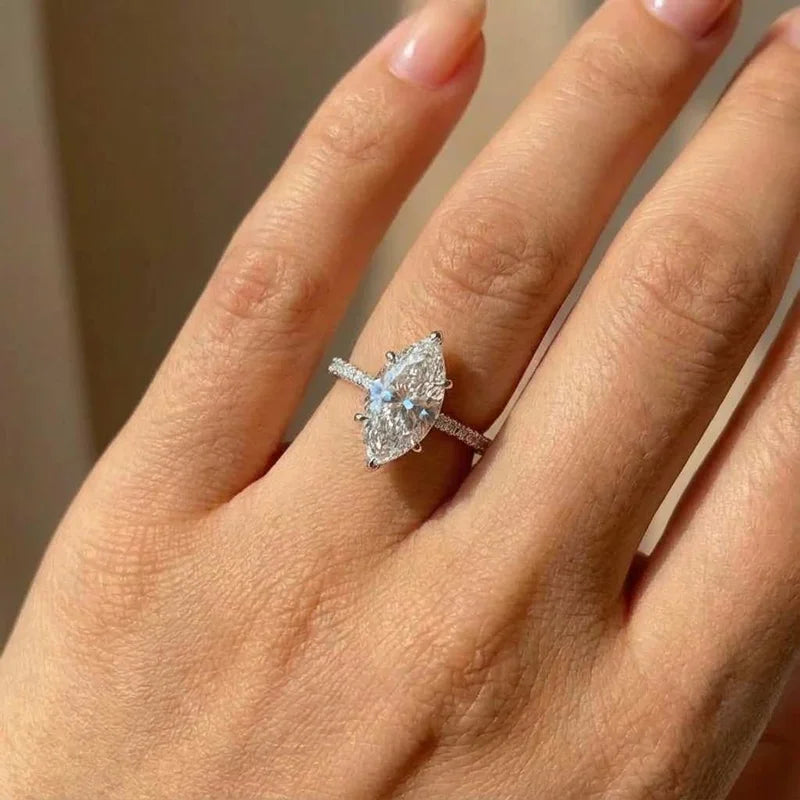 925 Sterling Silver Marquise Zircon Ring | Classic Fine Jewelry | Engagement & Wedding Gift for Women