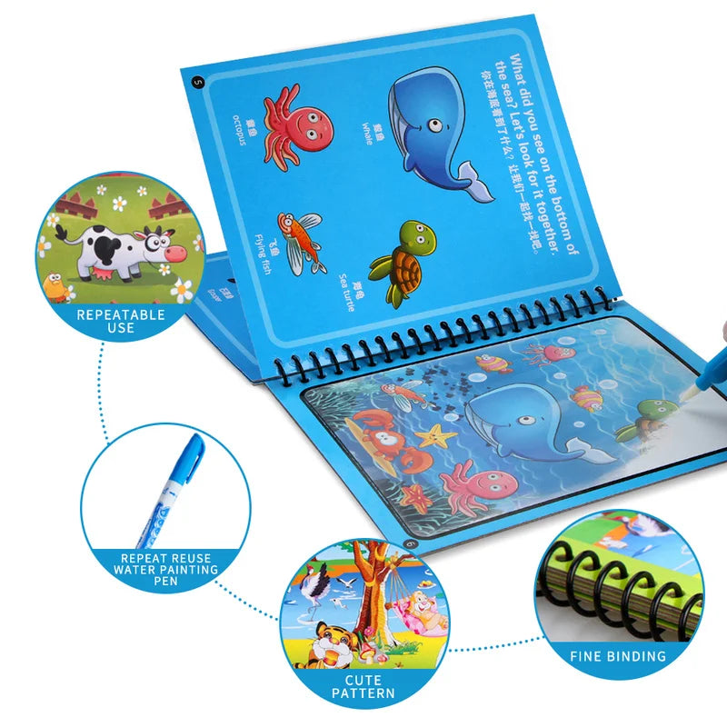 Magic Water Drawing Book – Reusable Montessori Coloring Book for Kids