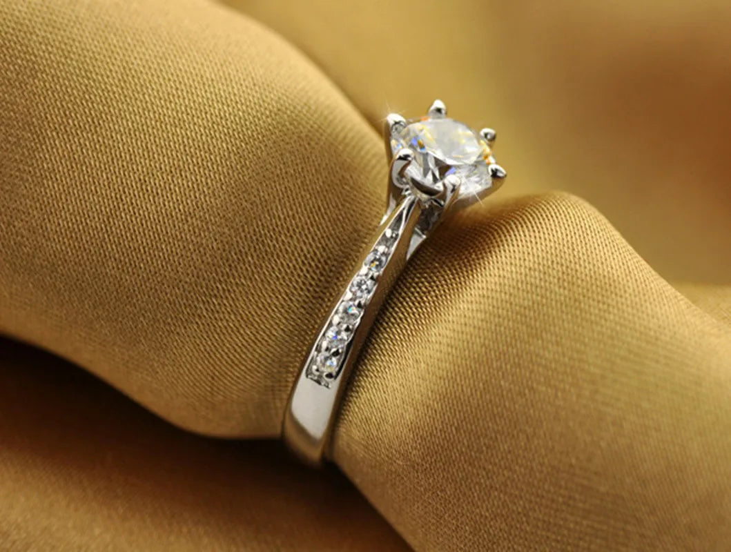 925 Sterling Silver Six-Claw Ring for Women | Tourmaline & Zircon | Classic Bridal Jewelry
