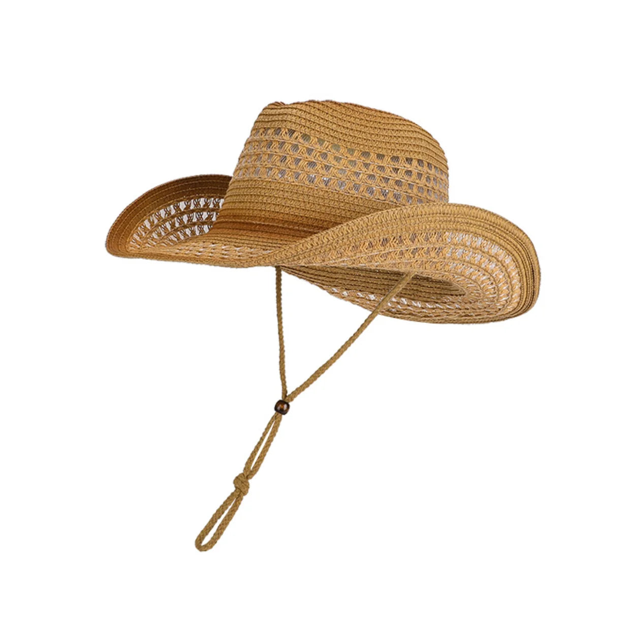 Breathable Hollow-Out Woven Denim Straw Hat with Black Trim and Contrasting Color, with Windproof Strap, Suitable for Outdoor Beach Sun Protection, Unisex, Holiday Gift