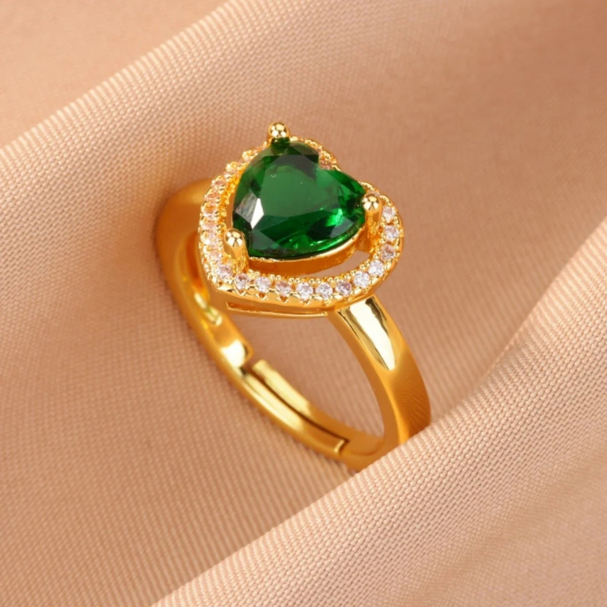 Anillo Abierto de Circonita Cúbica de Colores | Acero Inoxidable Bañado en Oro de 18K | Estilo Boho Vintage | Regalo para Mujer