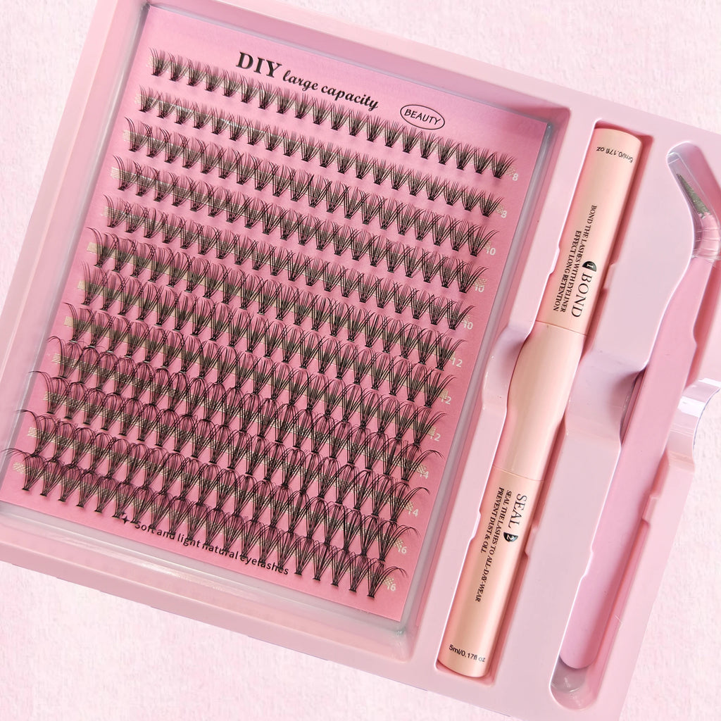 DIY Cluster Lash Kit – Individual Eyelash Extensions with Bond, Seal & Tweezers