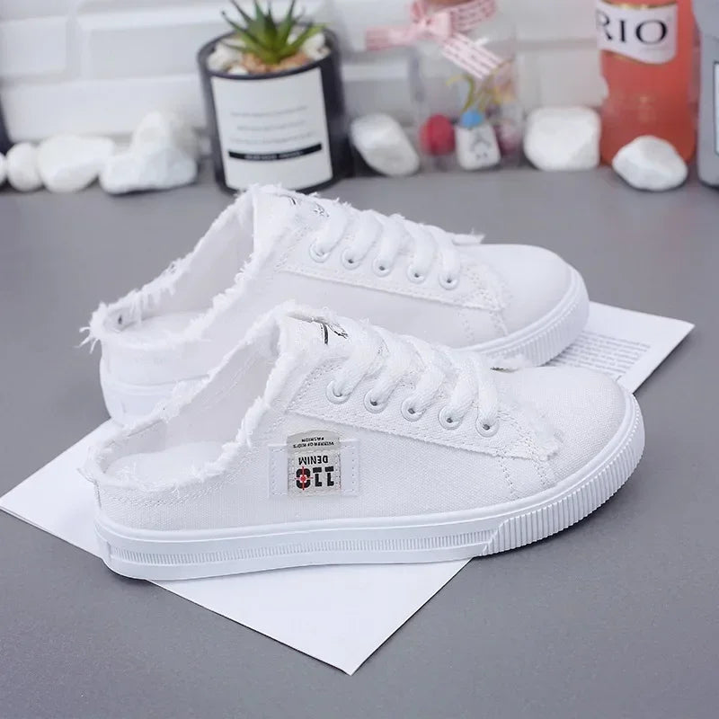 Women's Low-Top Canvas Sneakers – Lace-Up Flat Board Shoes for Spring & Summer