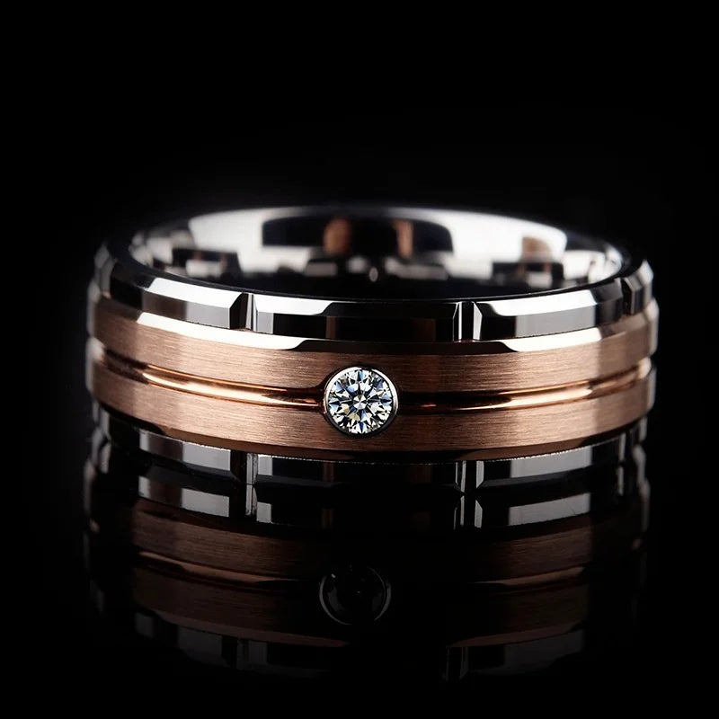 Hollow Carved Zirconia Couple Ring | Rose Gold & Silver | Bridal Engagement & Wedding Jewelry