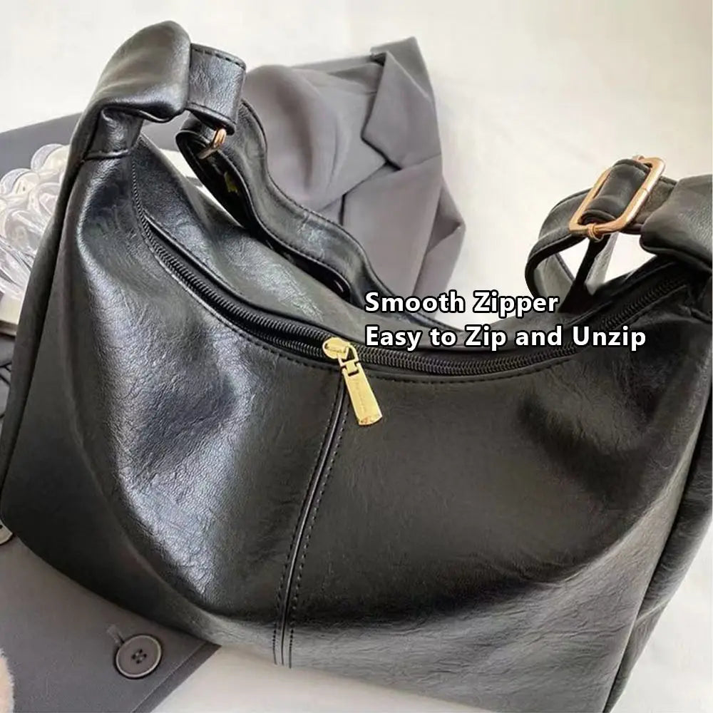 Slouchy PU Leather Hobo Bag — Retro Underarm Shoulder Tote for Women