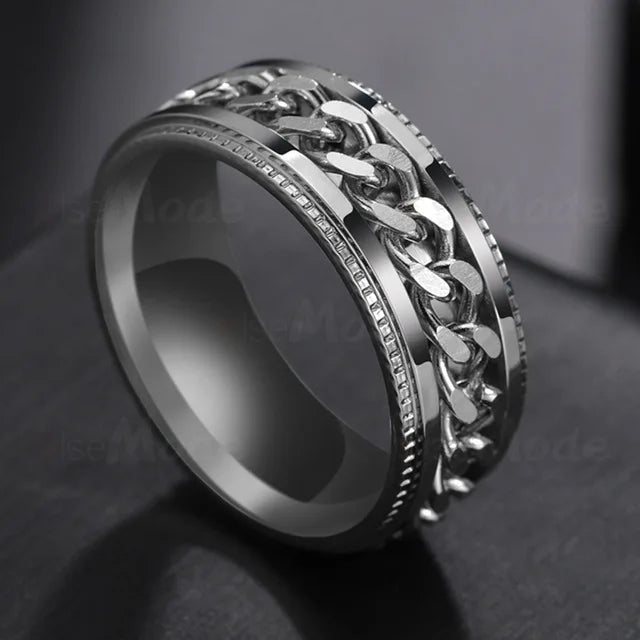 Anillo giratorio de acero inoxidable | Diseño punk de cadena giratoria | Unisex