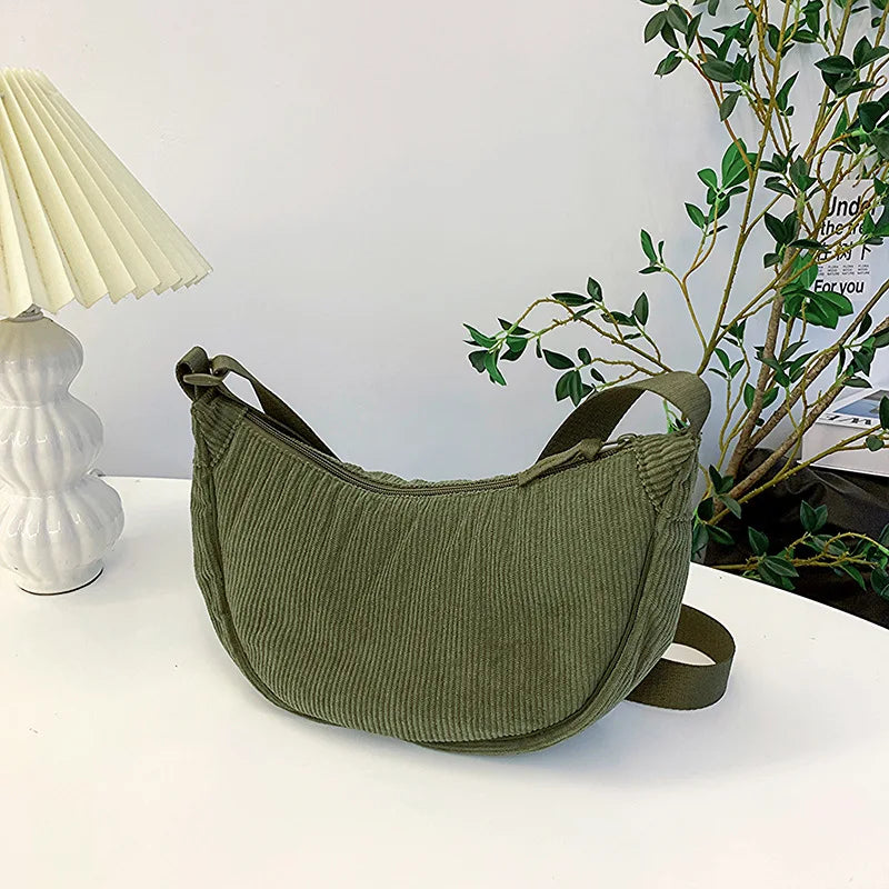 Corduroy Hobo Shoulder Bag — Retro Casual Crossbody Handbag for Daily & Travel Use