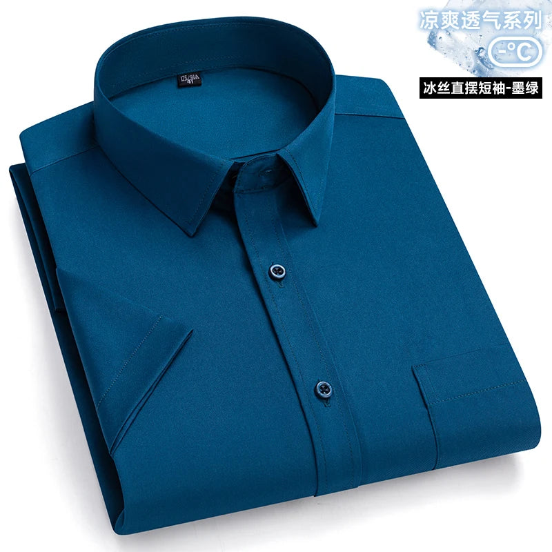Anti-Wrinkle Men's Short Sleeve Dress Shirt - Slim Fit Business Casual (S-7XL)
