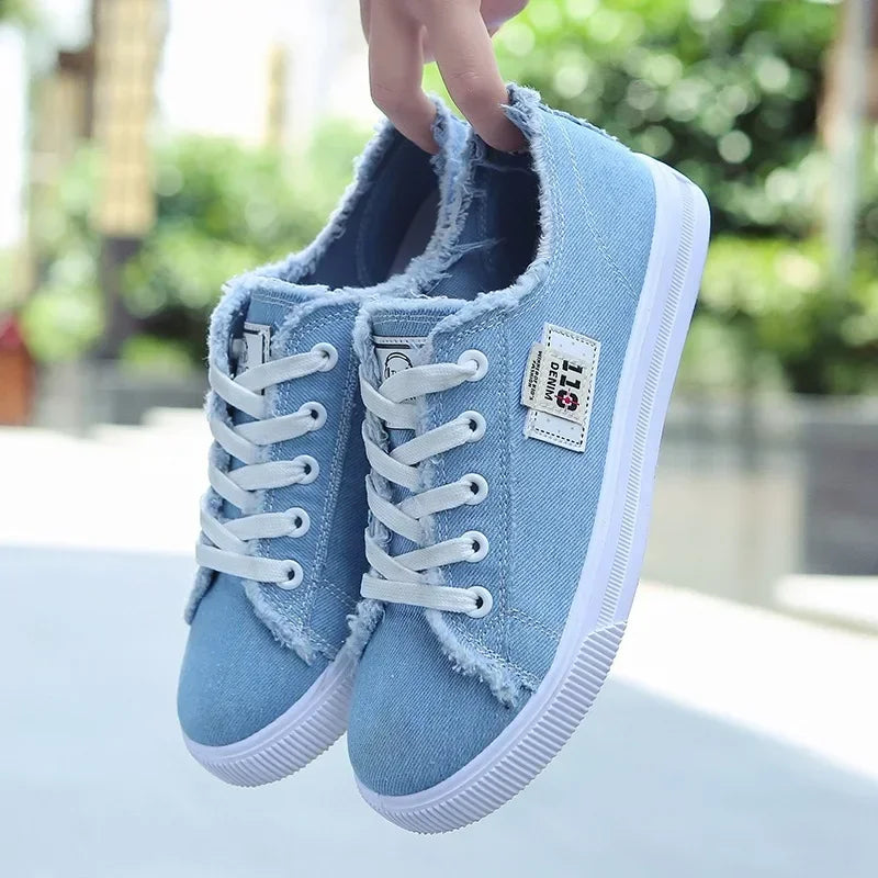 Women's Low-Top Canvas Sneakers – Lace-Up Flat Board Shoes for Spring & Summer