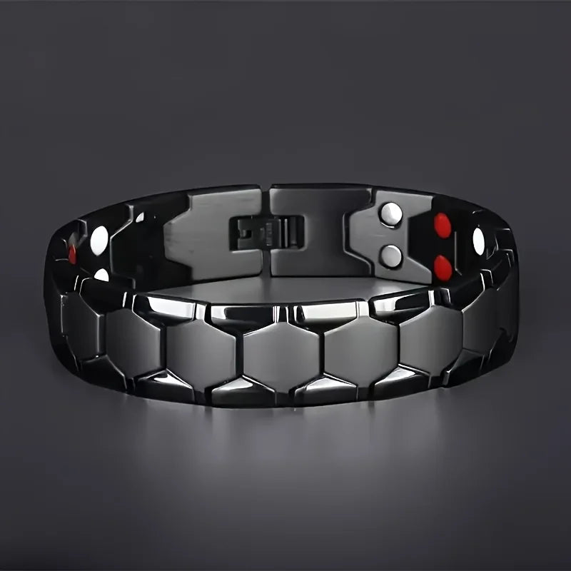 Men’s Magnetic Titanium Alloy Bracelet – Detachable Hexagonal Wide Bead Design