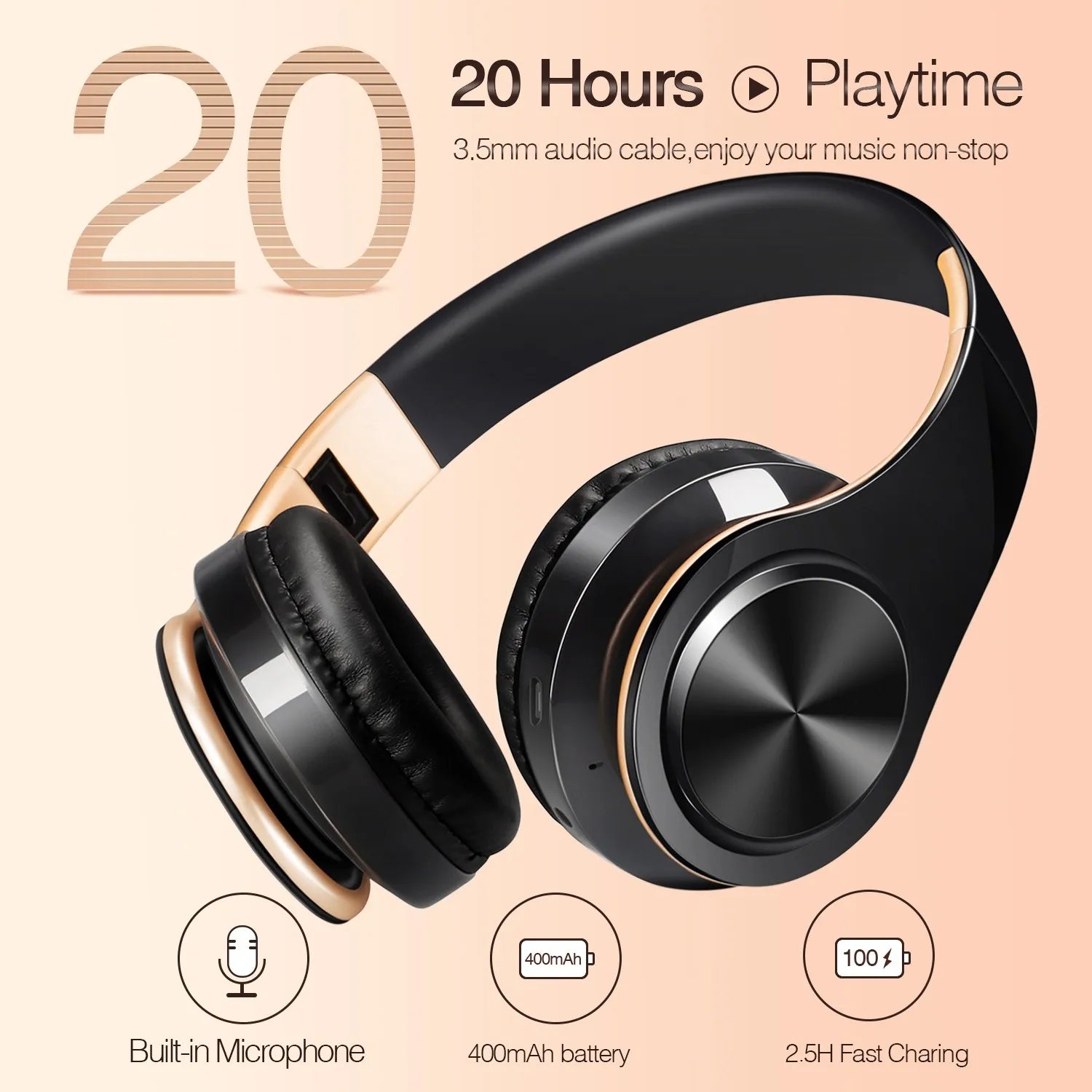 Wireless Bluetooth Over-Ear Headphones | 20Hr Battery, FM Radio & TF Card