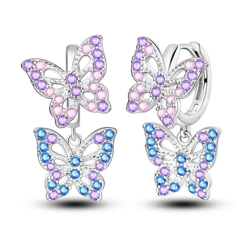 925 Sterling Silver Zircon Butterfly Drop Earrings – Women's Fine Jewelry