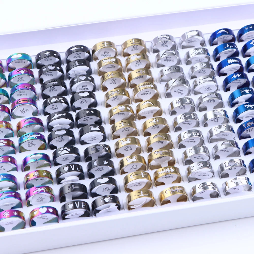 Anillo de moda de acero inoxidable | 10/20/30/50 unidades | Estilos variados