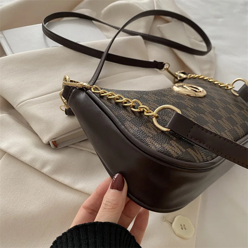 Vintage Gold Letter 'M' PU Leather Crossbody Bag — Shoulder & Messenger Handbag