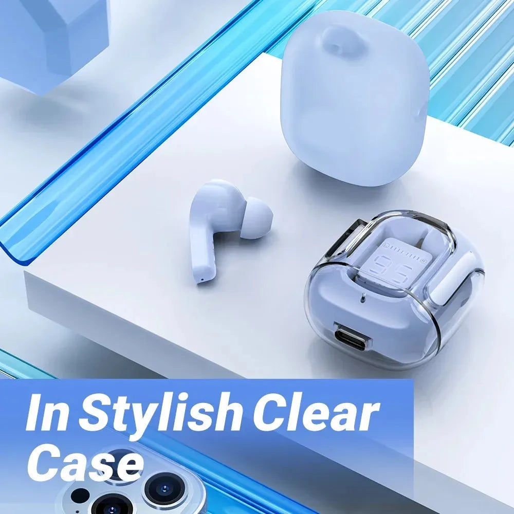 T2 Wireless Earbuds – Transparent Case, HiFi Sound, LED Display, Built-in Mic