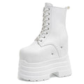 Height Increasing Women's High Boots Black Leather Thick Bottom Platform Shoes Side Zip Gothic Punk Short Boots Street Style