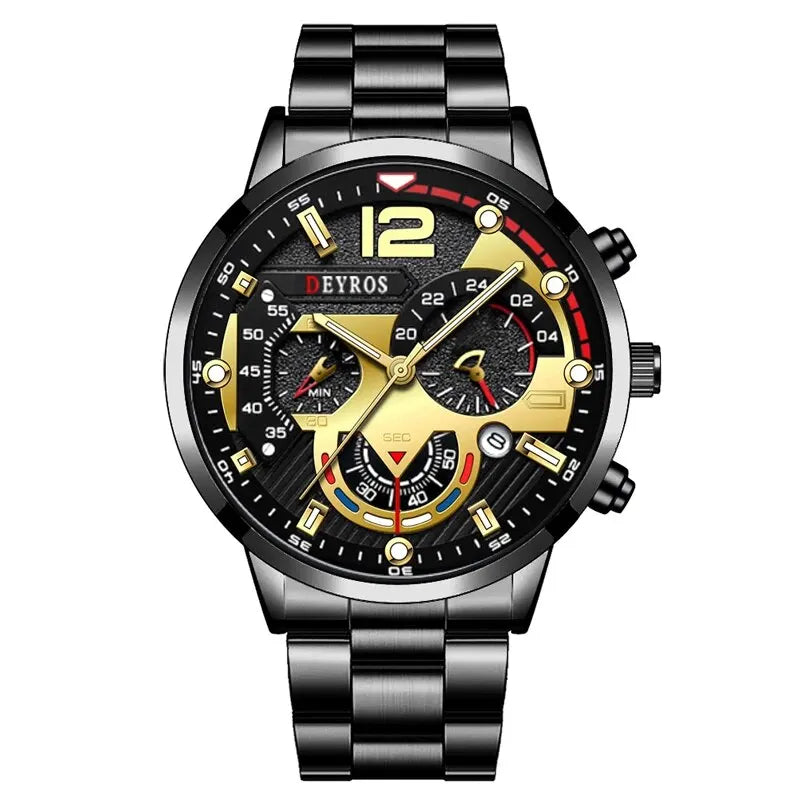 Men's Luxury Quartz Watch – Luminous Hands, Calendar & Sporty Dial