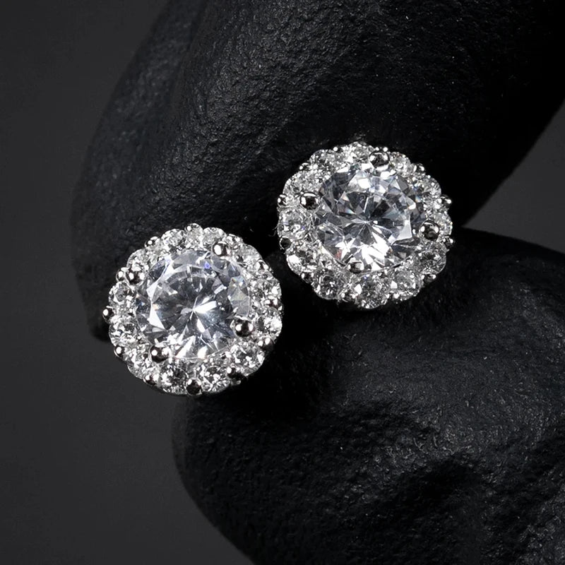 Cubic Zirconia Couple Stud Earrings – Unisex Silver Geometric