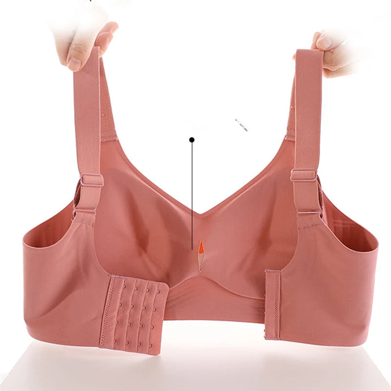 Women's Seamless Push-Up Bra – Wire-Free Molded Cup Deep V Adjustable Straps Plus Size