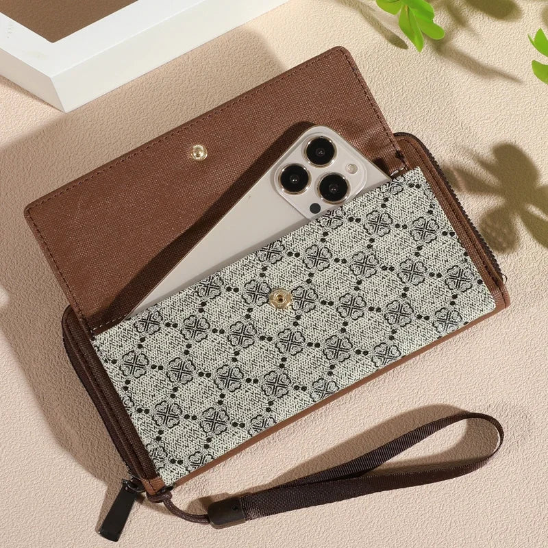 Faux Leather Organizer Wallet — Double Layer Snap & Zipper with Card, Coin & Photo Slots