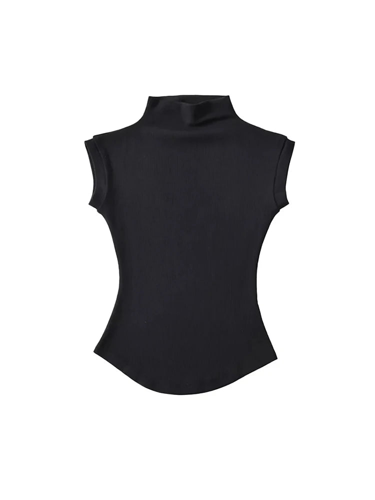 Camisetas sin mangas sexys de cuello alto para mujer, ajustadas, lisas, informales, de verano, camisetas básicas para la calle