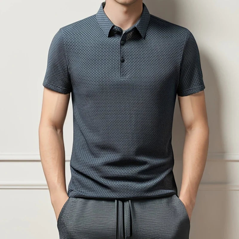 Men's Bone Texture Polo Shirt – Breathable Summer Top