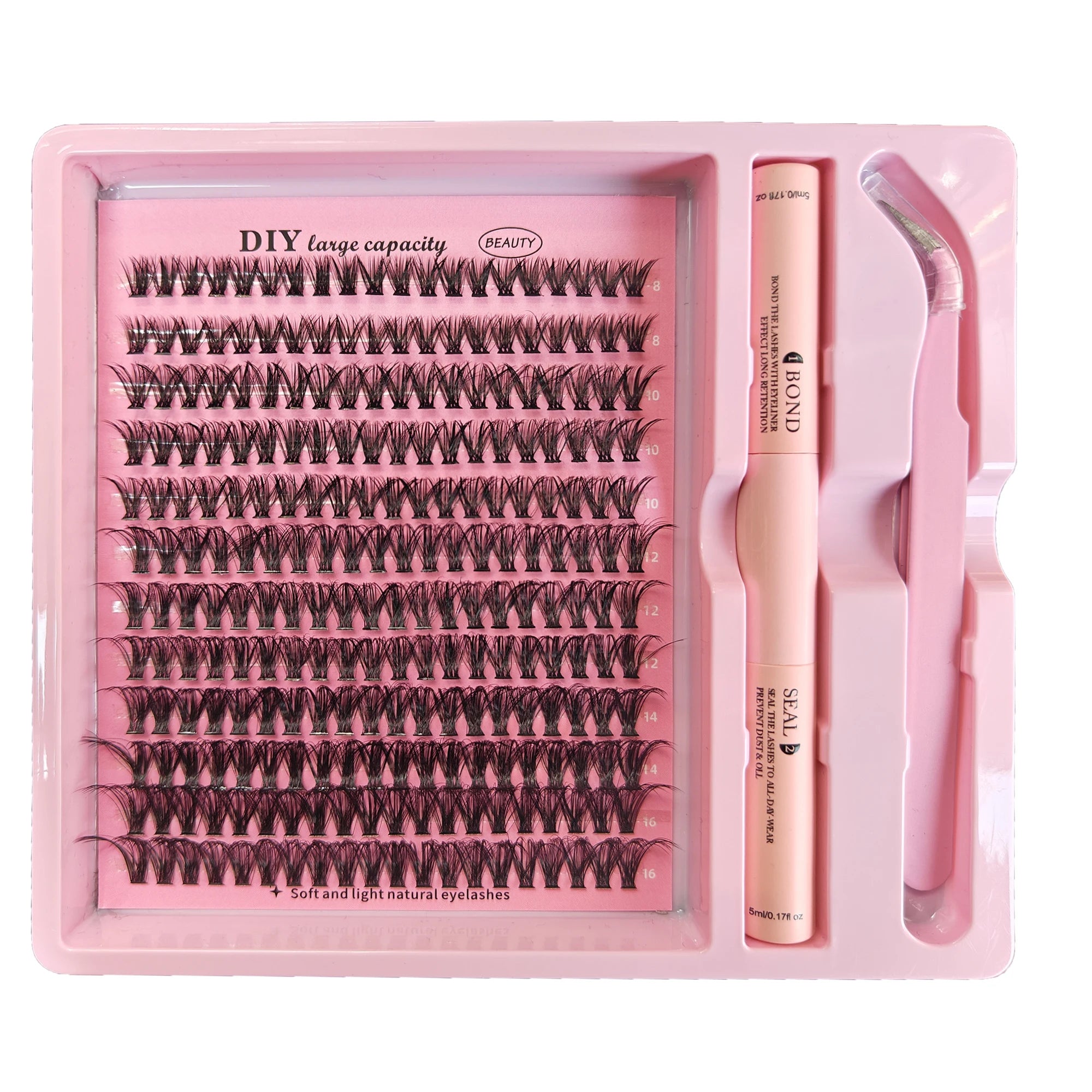 DIY Cluster Lash Kit – Individual Eyelash Extensions with Bond, Seal & Tweezers