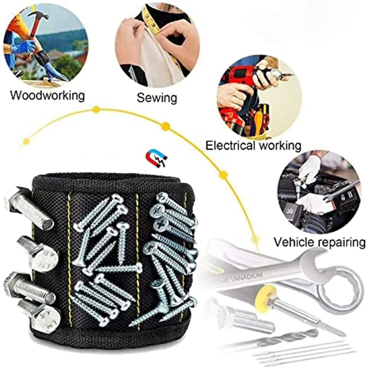 Magnetic Wristband Tool Holder – Strong Magnet Wrist Strap for Screws, Nails & Bits