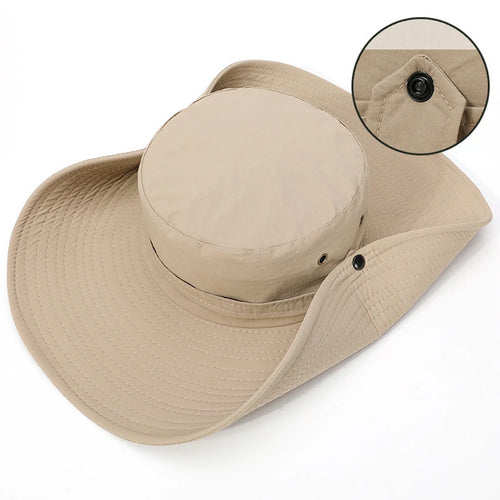 2025 Nuevo Sombrero de Pescador de Verano a la Moda, Tipo Vaquero, para Hombre, para Pesca al Aire Libre, Senderismo, Playa, Gorra de Sol de Malla Transpirable Anti-UV, Ala Ancha Grande