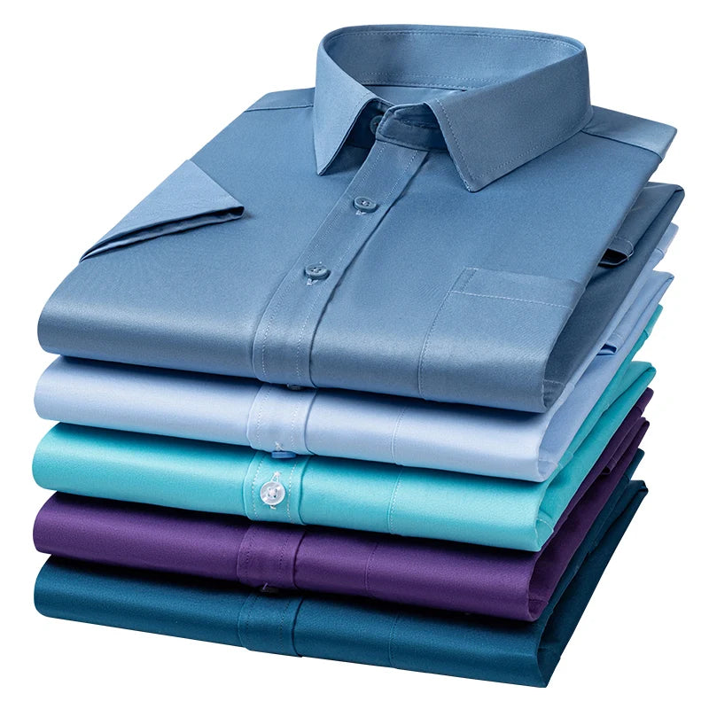 Anti-Wrinkle Men's Short Sleeve Dress Shirt - Slim Fit Business Casual (S-7XL)