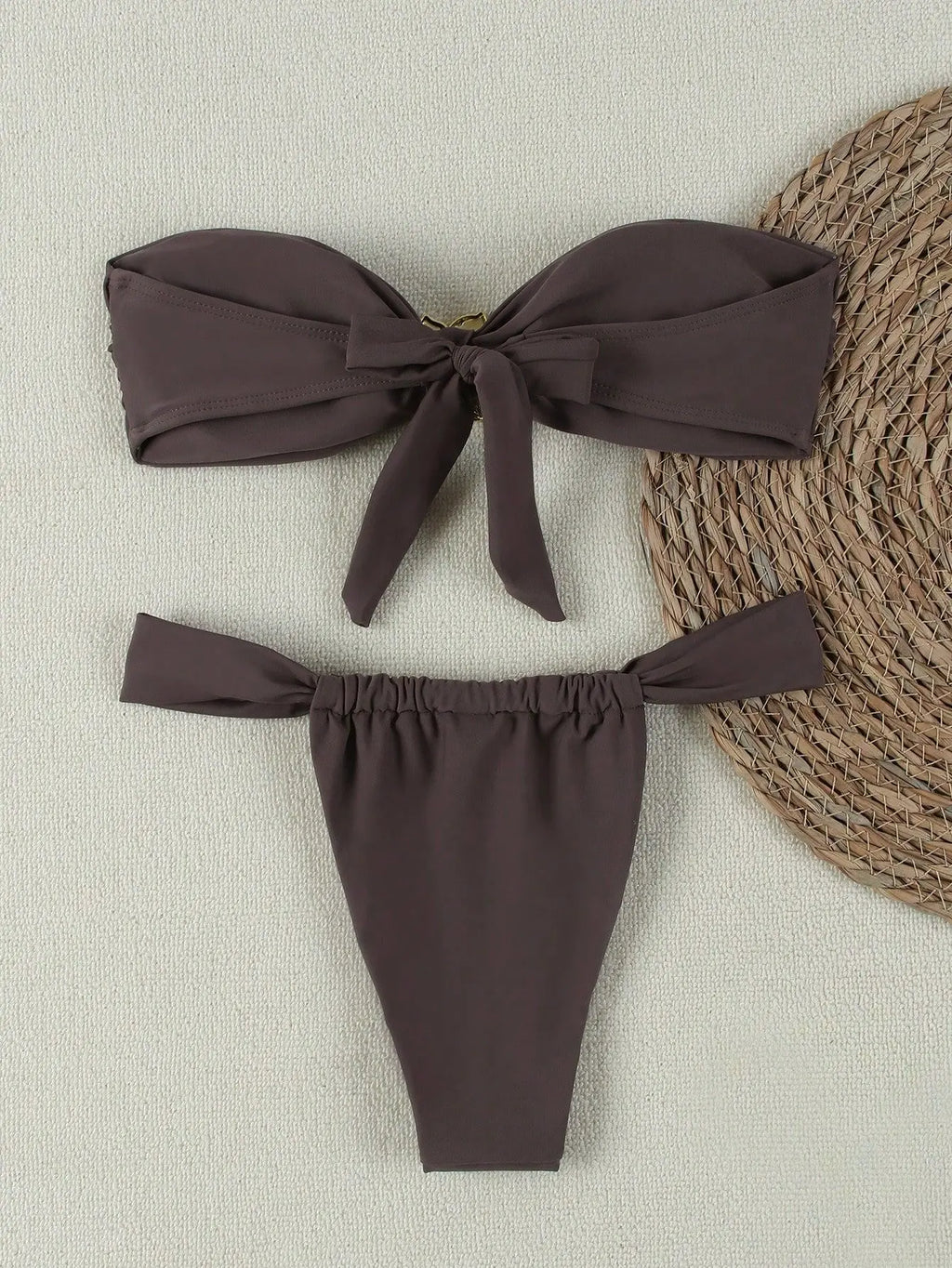 Women's Bandeau Push-Up Bikini Set – Gold Ring Detail & Brazilian Bottom