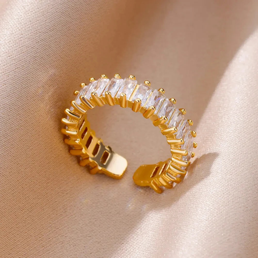 Anillo Abierto de Circonita Cúbica de Colores | Acero Inoxidable Bañado en Oro de 18K | Estilo Boho Vintage | Regalo para Mujer