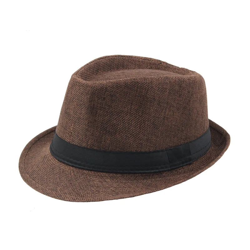 Sombrero de paja de ala ancha de moda para hombre, color sólido de verano, Fedoras Jazz Sun Cap, gorras de Panamá informales para exteriores, estilo vaquero