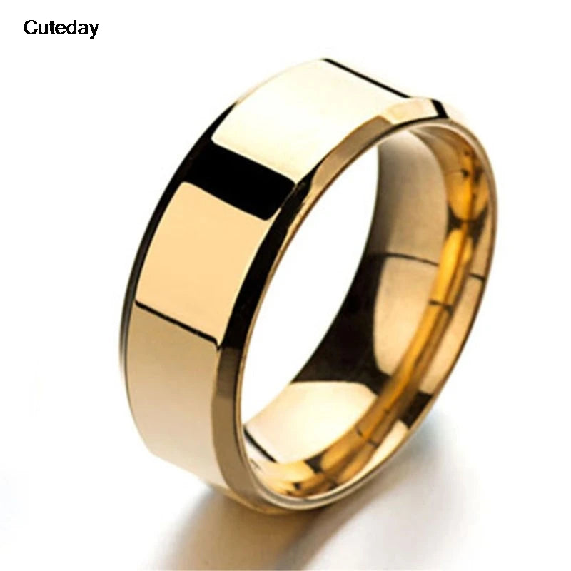 Classic 8mm Smooth Stainless Steel Ring | Couples Wedding Band | Silver, Rose, Black, Gold