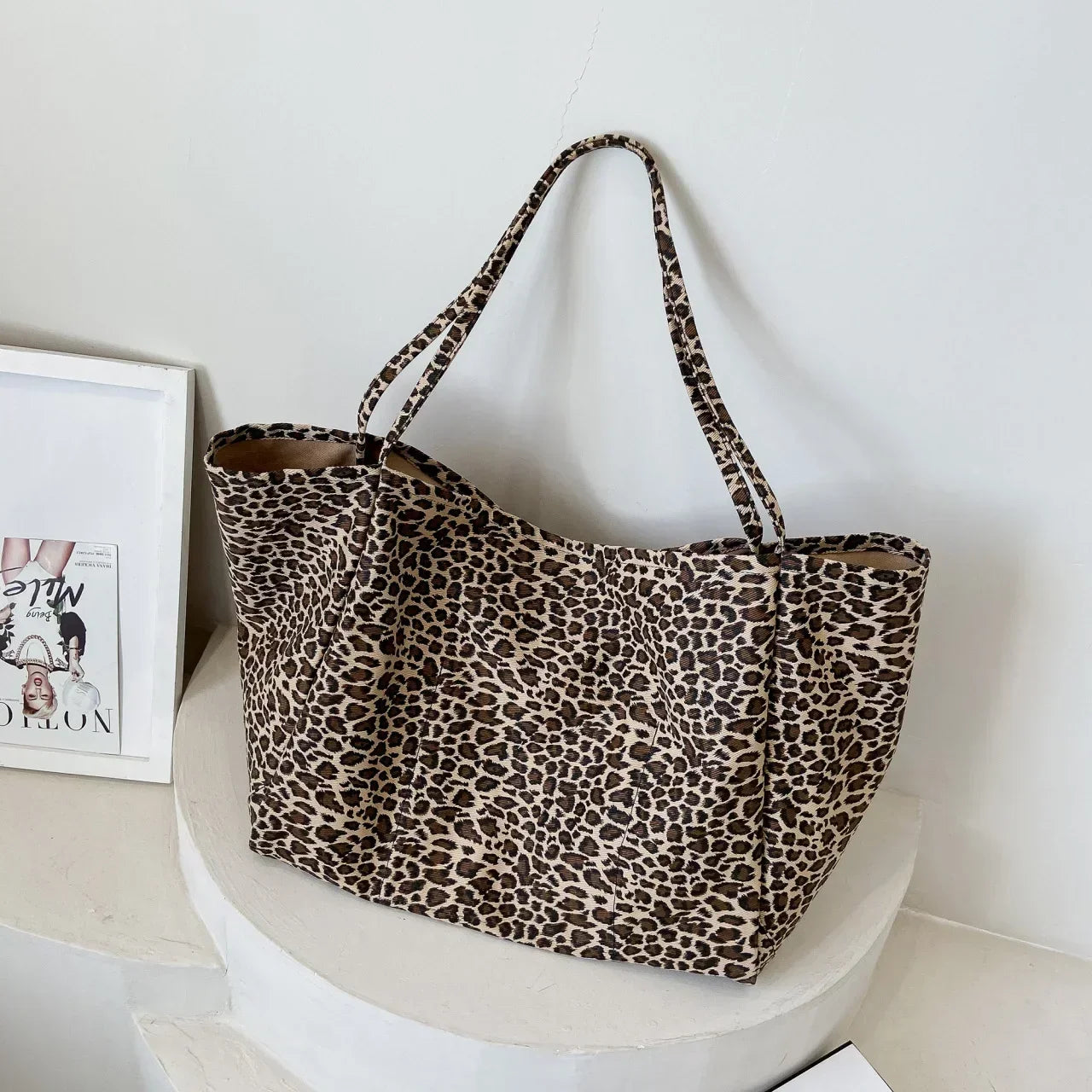 Women's Shopping Handbag Fashion Leopard Pattern Crossbody Bag Large Capacity Shoulder Bag Simple Canvas Female Bags Сумка