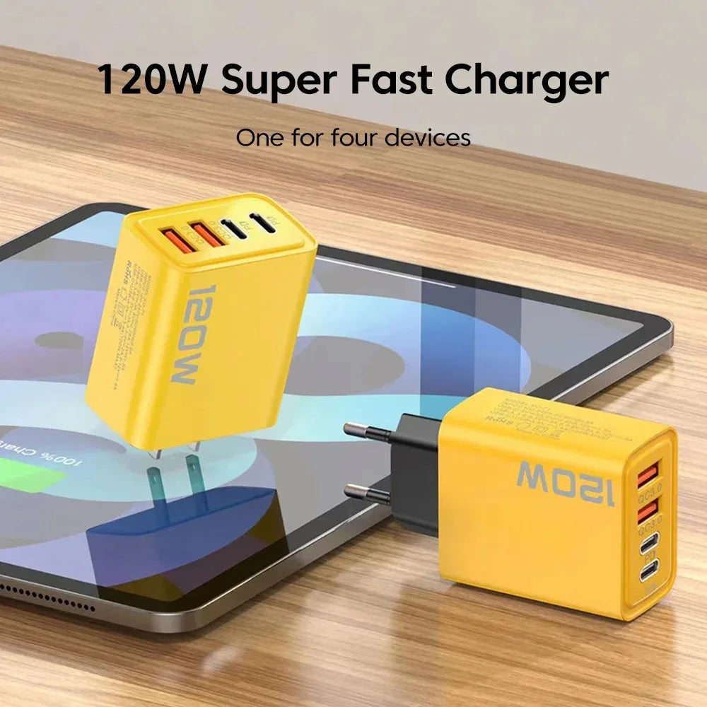 4-Port USB-C Fast Charger 120W – Quick Charge 3.0, Compatible with iPhone, Samsung & More