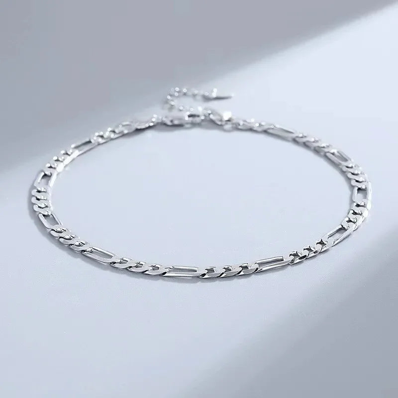 925 Sterling Silver Heart Chain Bracelet & Anklet – 4mm, 18+5cm Adjustable
