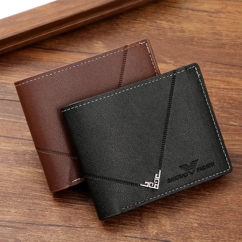 Men's Lychee Texture PU Leather Short Wallet — Business Card Holder & Coin Purse
