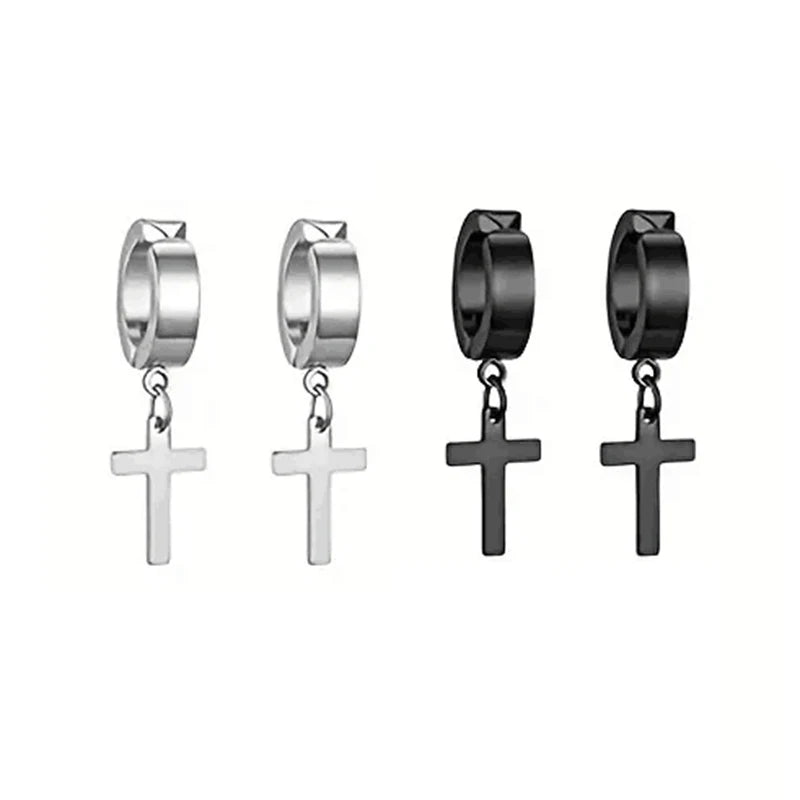Punk Cross Magnetic Stainless Steel Stud Earrings – No Piercing Unisex