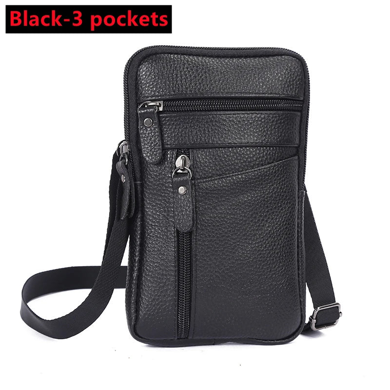 Men's Genuine Leather Waist Pack — Belt Bag, Phone Pouch & Crossbody Chest Bag