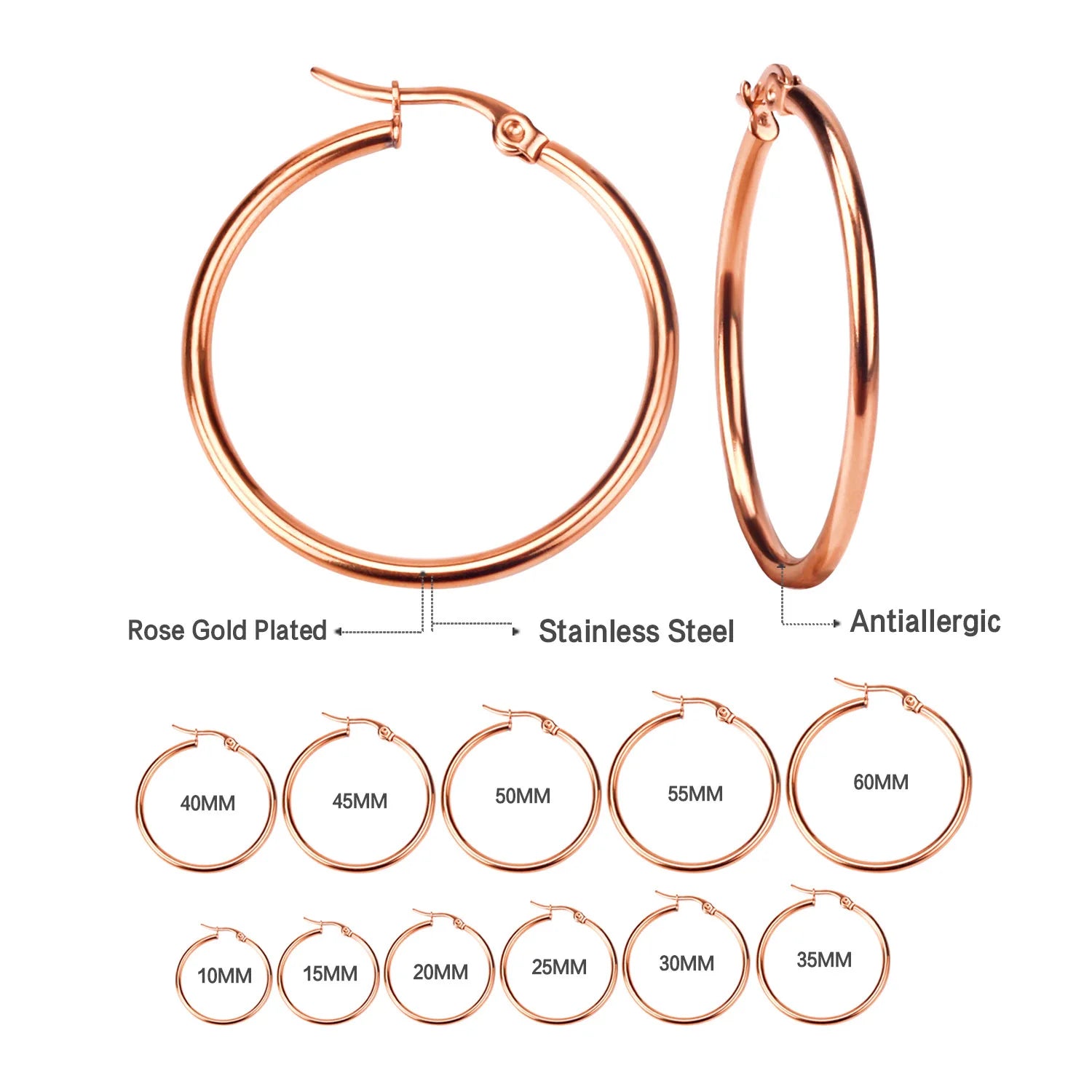 18K PVD Stainless Steel Hoop Earrings – Gold, Silver & Rose Gold