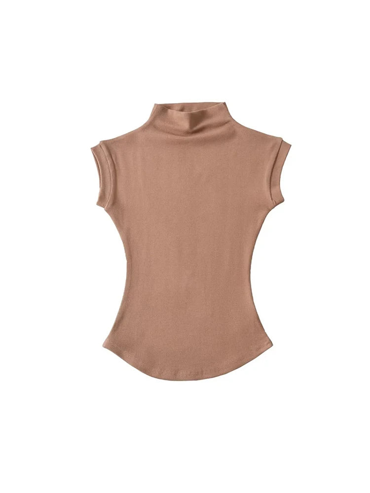 Camisetas sin mangas sexys de cuello alto para mujer, ajustadas, lisas, informales, de verano, camisetas básicas para la calle