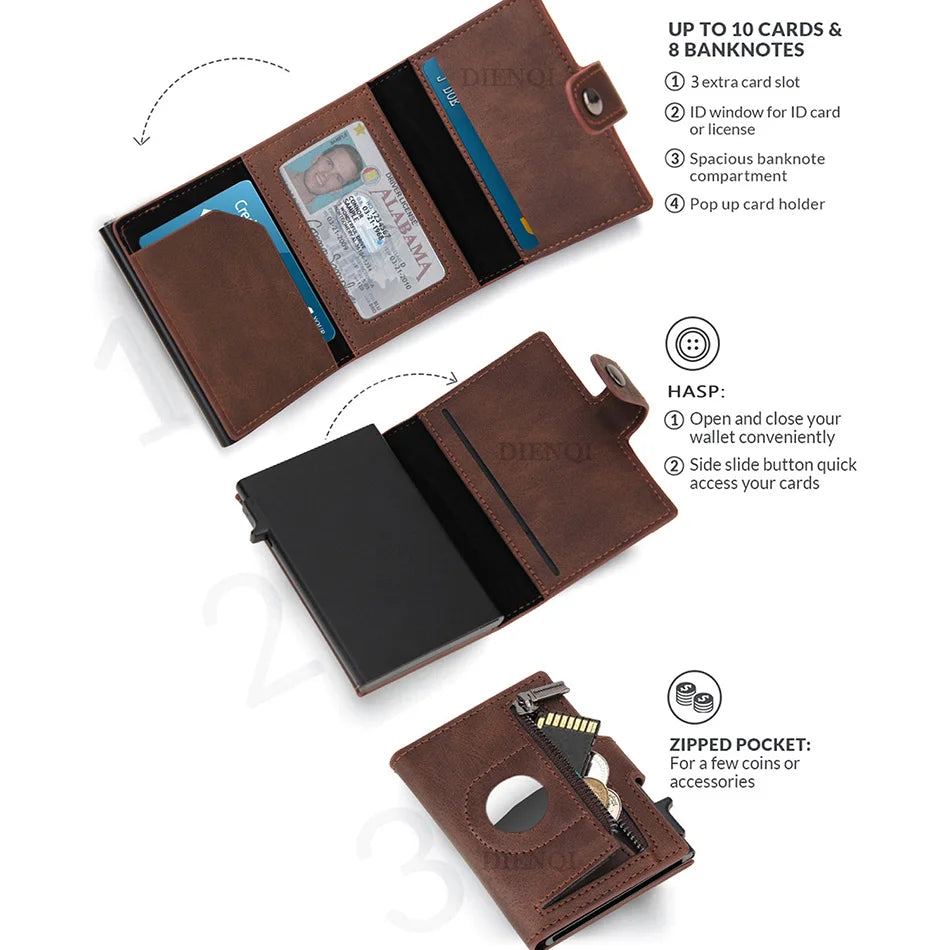 RFID Blocking Card Holder Wallet with AirTag Pocket — Slim Minimalist Men's Wallet