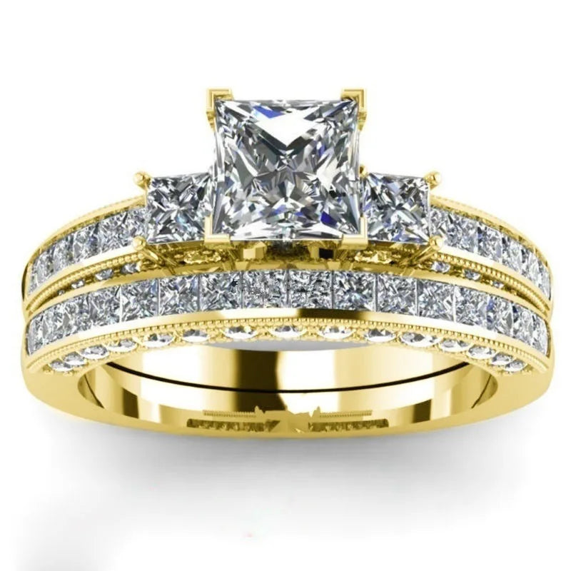 Charm Couple Rings – Red Rhinestone Women's & Celtic Dragon Men's Wedding Band Set