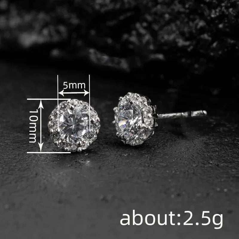 Cubic Zirconia Couple Stud Earrings – Unisex Silver Geometric